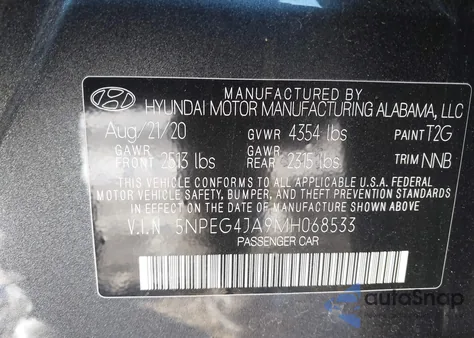 2021 Hyundai Sonata Se z USA, uszkodzony, nr VIN 5NPEG4JA9MH068533